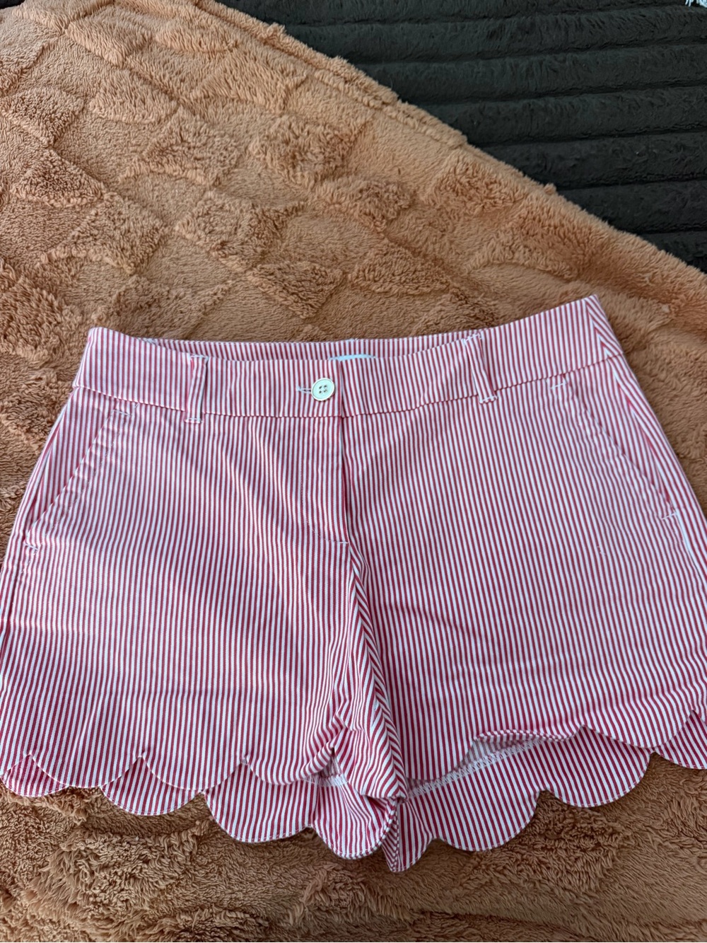 crown & ivy Red and White Striped Scallop Hem High Waist Shorts